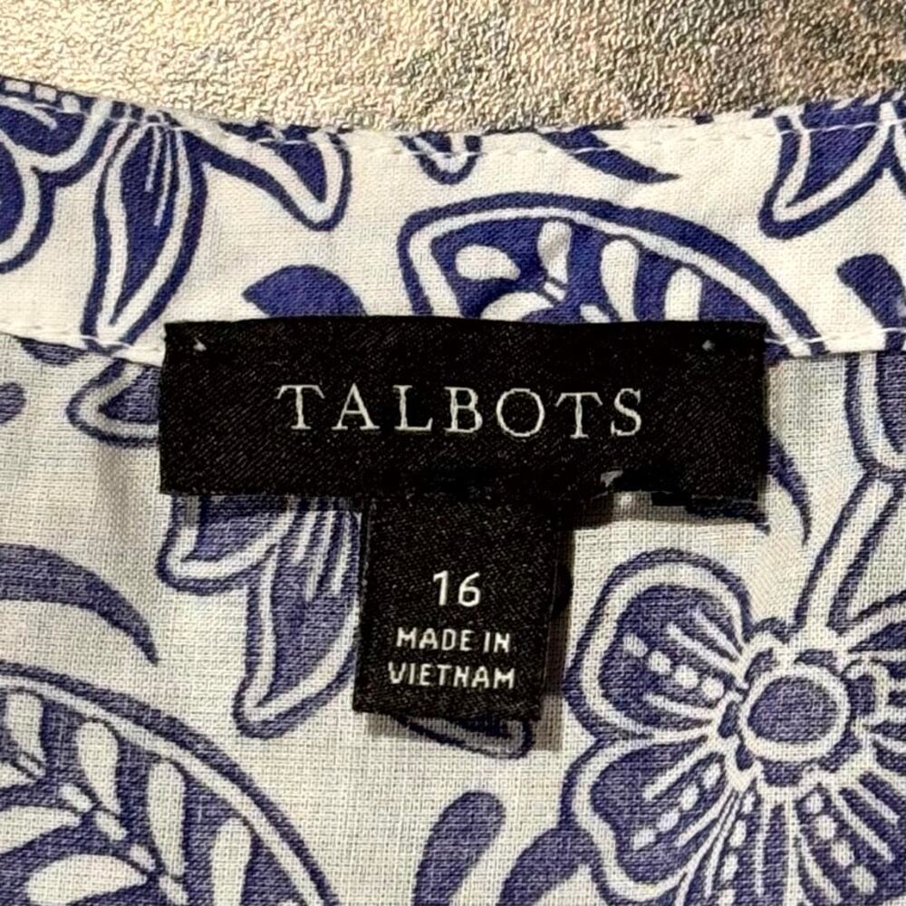 Talbots Plus Size 16 Floral Blue White Midi Dress Button Front Boho Cottagecore - Picture 3 of 6